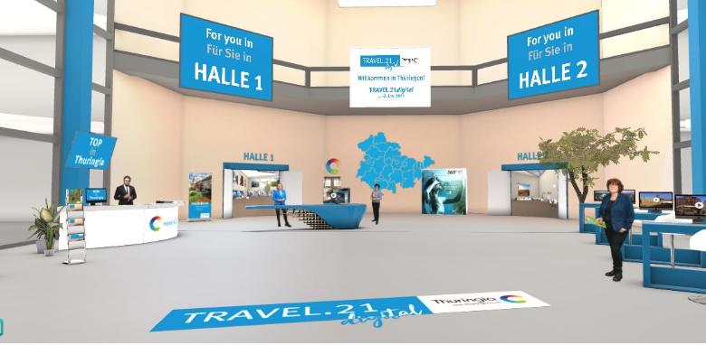 Ein Blick in das Foyer des TRAVEL21.digital (Entwurfsstadium). Copyright: rooom AG / Thüringer Tourismus GmbH